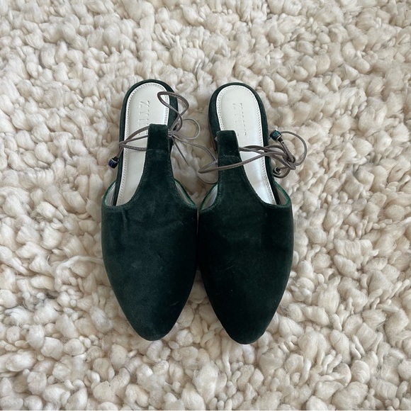 Zyne Green Velvet Lace-Up Mules — Chanel-Inspired Resort Style - Picture 1 of 9